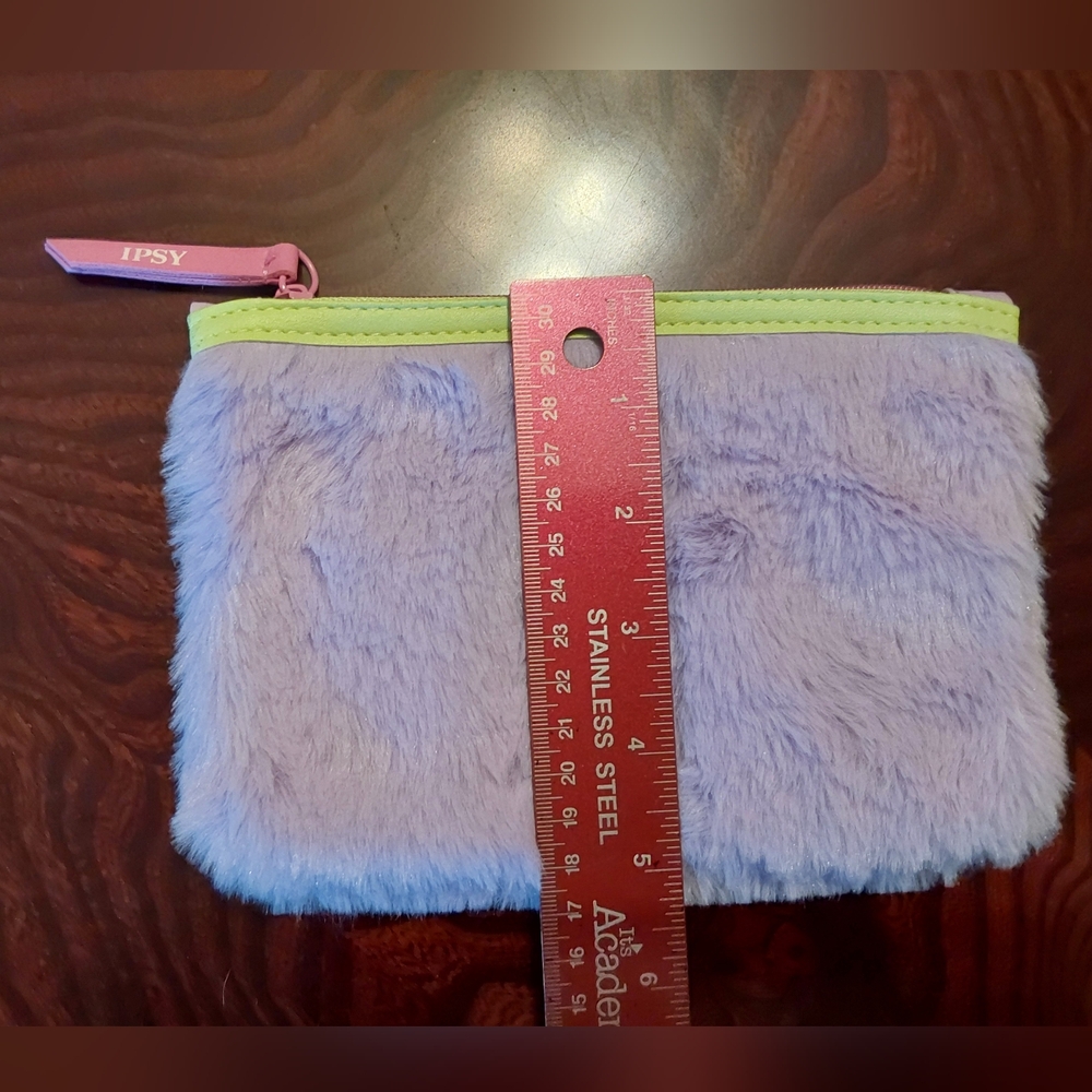 ipsy Purple and Green Furry Cosmetic Bag